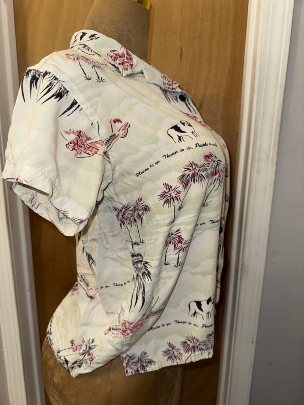 Big Dogs VTG Cream Tropical Print Short-Sleeve Button-Down Graphic Shirt SZ S - Picture 3 of 8